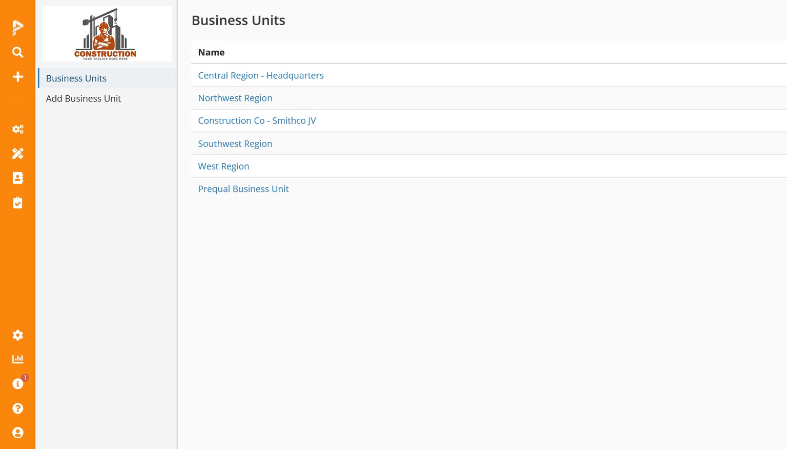 Preconsuite Business Units interface