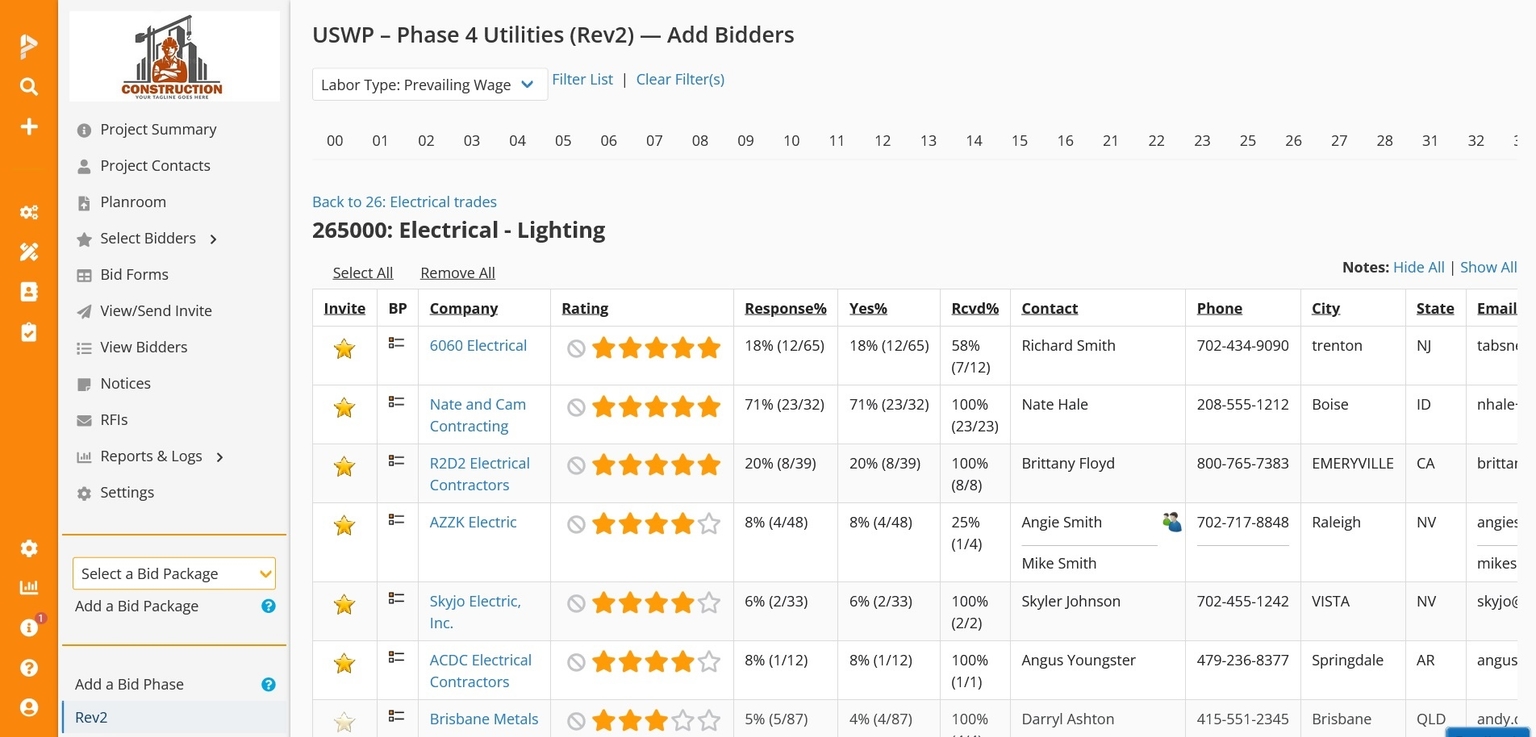 preconsuite bidder list interface